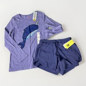 Lot of 2 All In Motion Shorts Cat & Jack T-Shirt Tee Pullover Girls 10-12 Purple